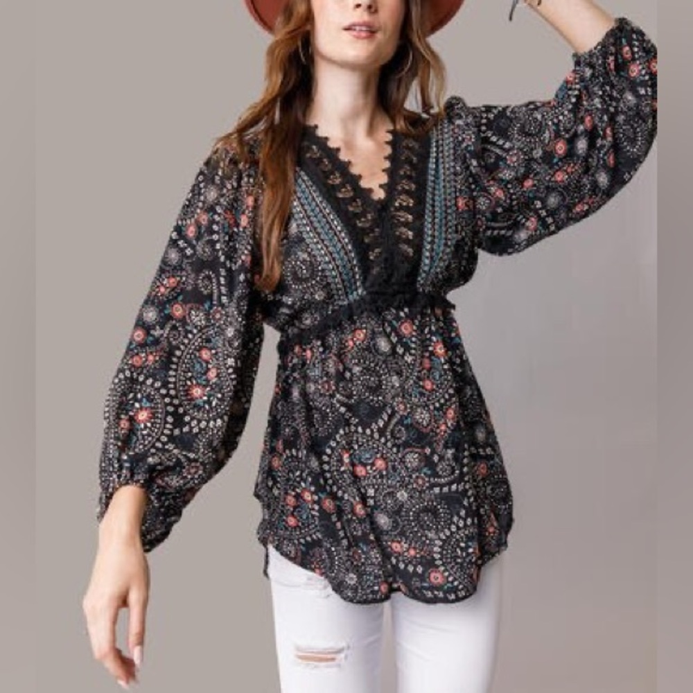 Edelle Paisley Crochet Blouse NWT